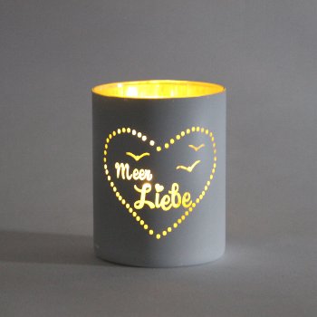 Glas-Windlicht Meer Liebe